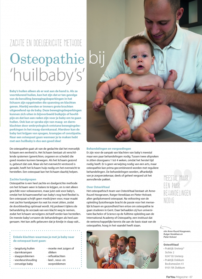 Osteopathie bij huilbaby's | OsteoVitaal in For You Magazine